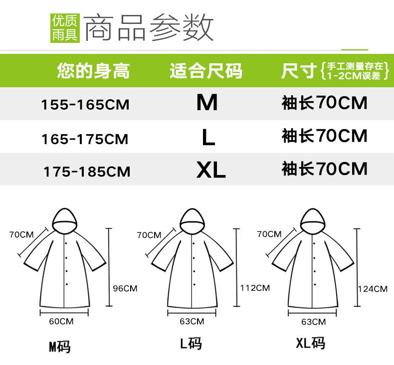 其他伞面半径:其他打开方式:手动雨伞折数:其他类别:雨衣雨披雨衣尺码