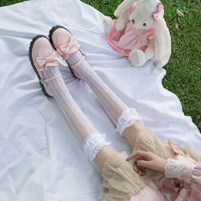 日系娃娃鞋时尚女仆鞋尖头洛丽塔制服大码学生萝莉萌妹 米白色(蝴蝶结