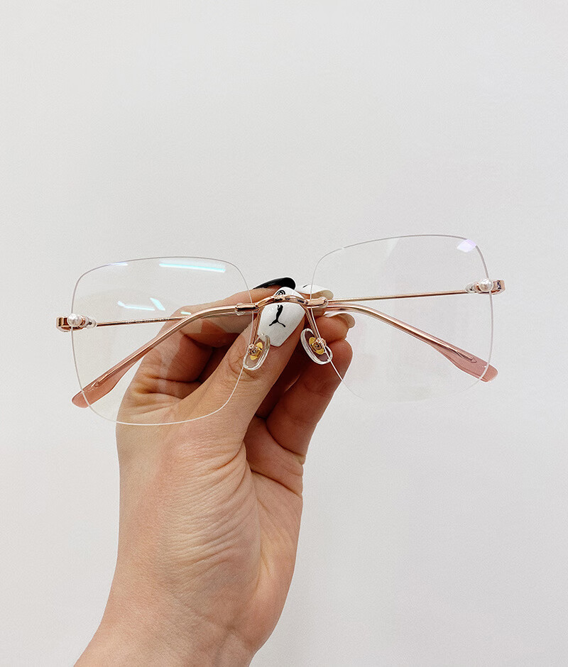 李绅 无框切边眼镜架男时尚潮人珍珠近视镜框方框防蓝光眼镜女 银色