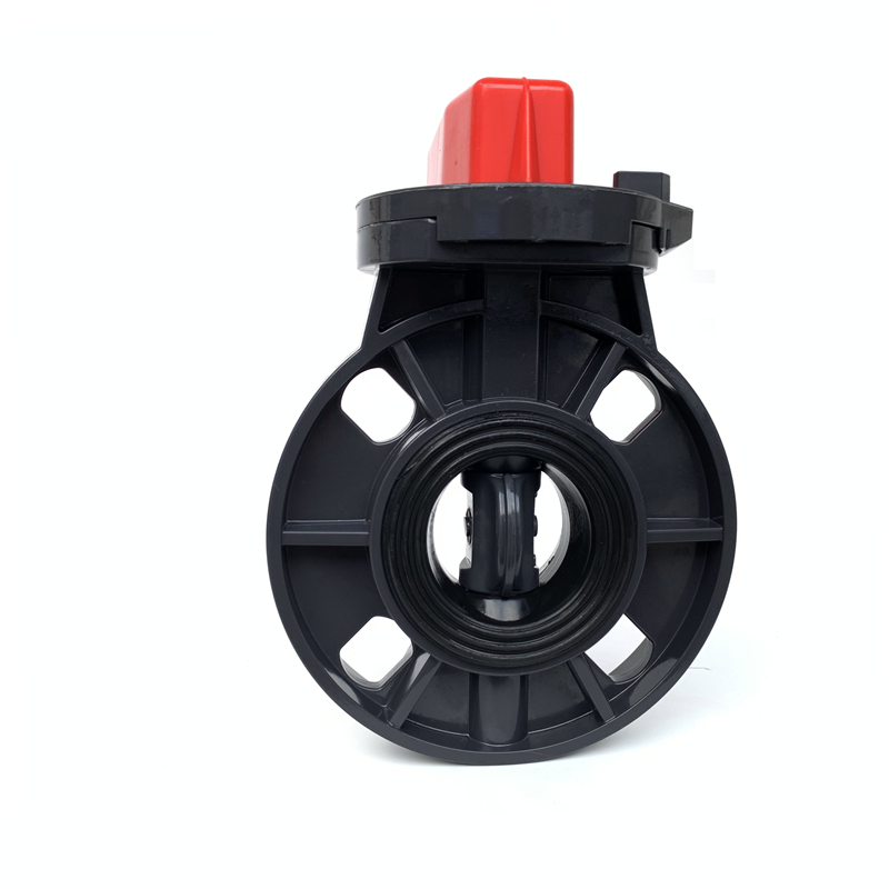 pvc耐酸碱对夹式塑料蝶阀upvc手动手柄法兰塑胶化工蝶阀阀门开关epdm