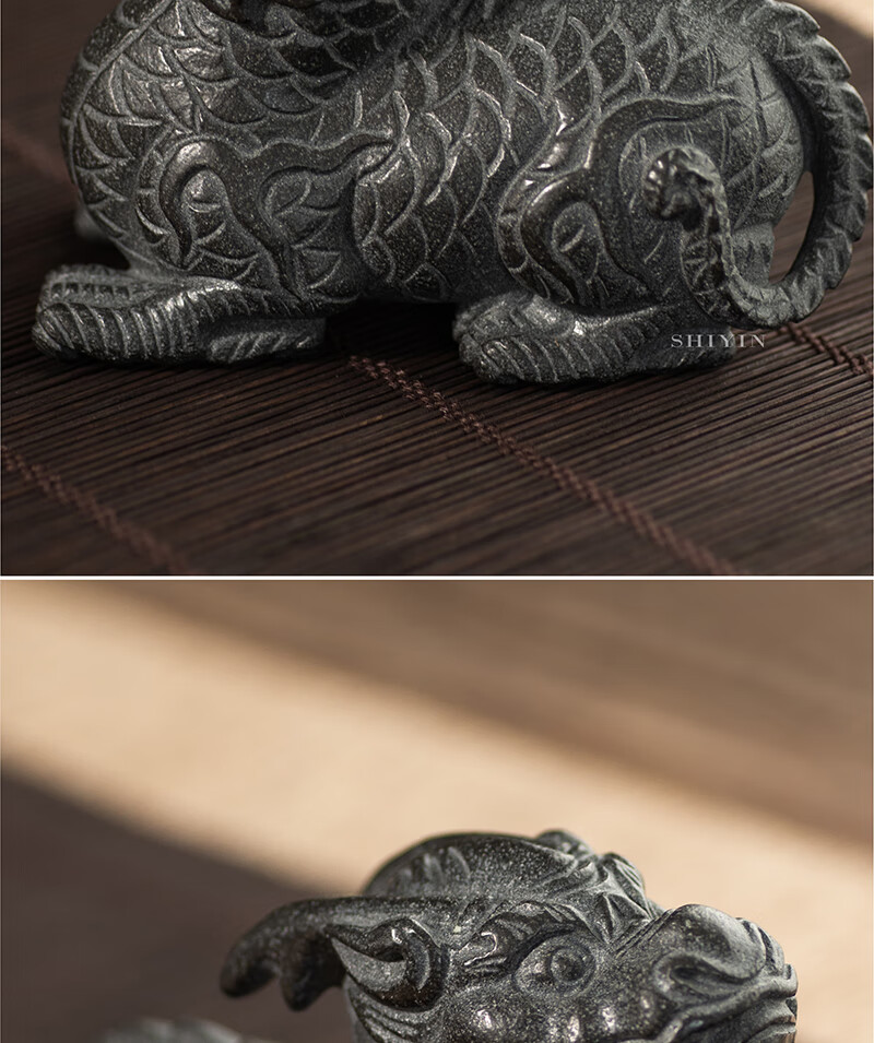 茶宠摆件变色手工乌金石头龙生九子貔貅茶玩龙