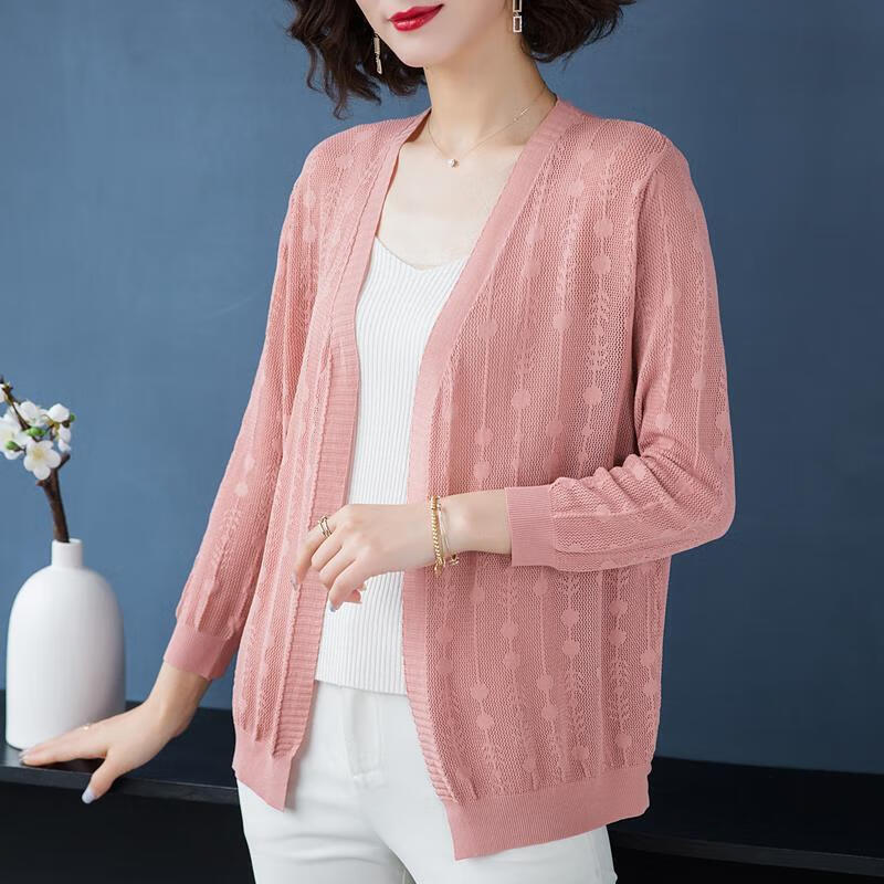 针织衫女外搭开衫毛衣女士外套 新款夏季冰丝针织衫女开衫外搭短款