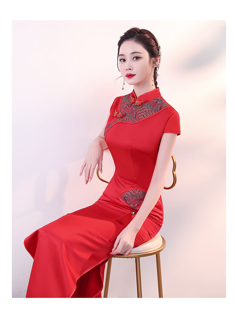 礼仪小姐服装礼仪接待旗袍迎宾服颁奖礼服高端走秀演出中国风红色