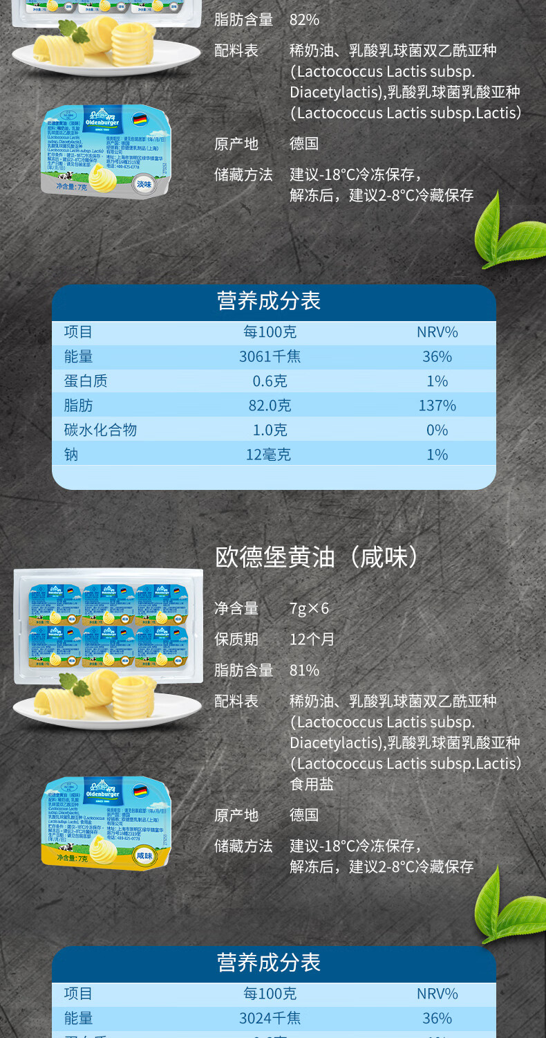 歐德堡進口淡味黃油粒7g36粒動物黃油烘焙家用小包裝煎牛排專用黃油粒