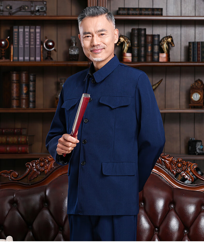 琪澳韵中山装套装男老年人衣服老式中山服老人外套爷爷装父亲装春秋