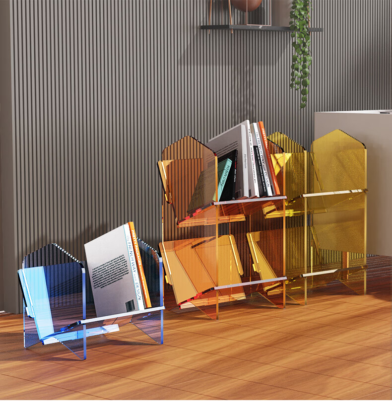 新款艺术感书架亚克力桌面书架置物架落地靠墙家用艺术现代简易一体