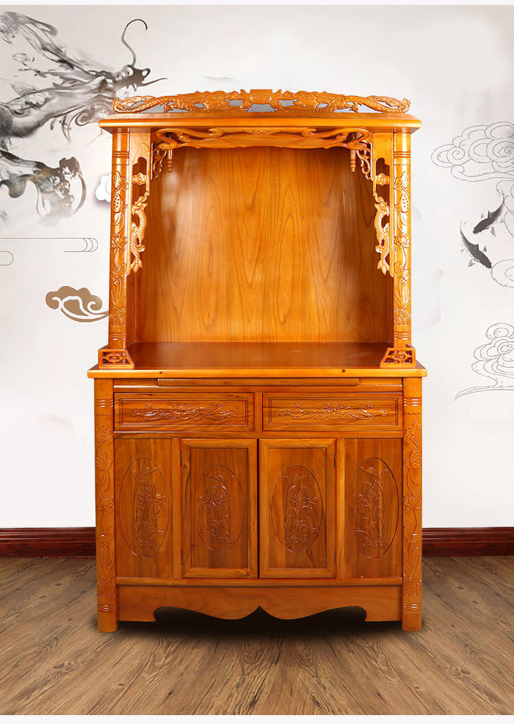 佛龛供台家用立柜带门家用经济型实木老榆木观音财神神台供奉精品榆木