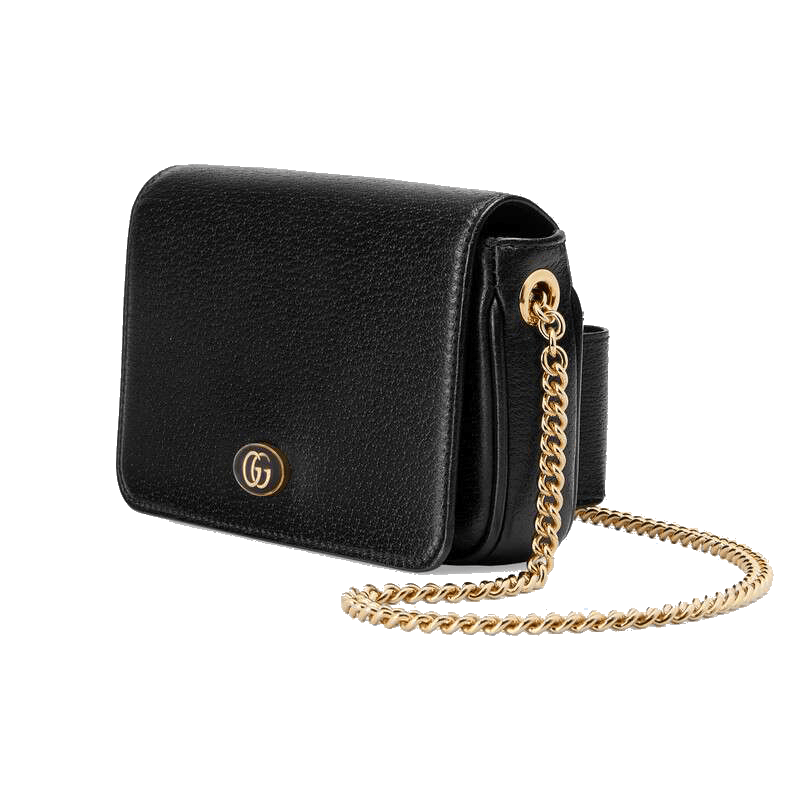 gucci古驰女包黑色纯色皮革单肩斜跨链条小方包口红包615463dj2qs1000