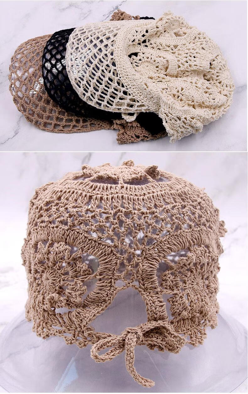 喜圣多新品镂空钩花帽子女手工钩花帽子女夏季镂空鸭舌帽洋气花朵透气