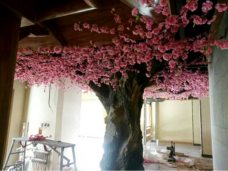 商场酒店grc水泥包柱仿真古桃花树dp点大型仿真植物假樱花树装饰 浅