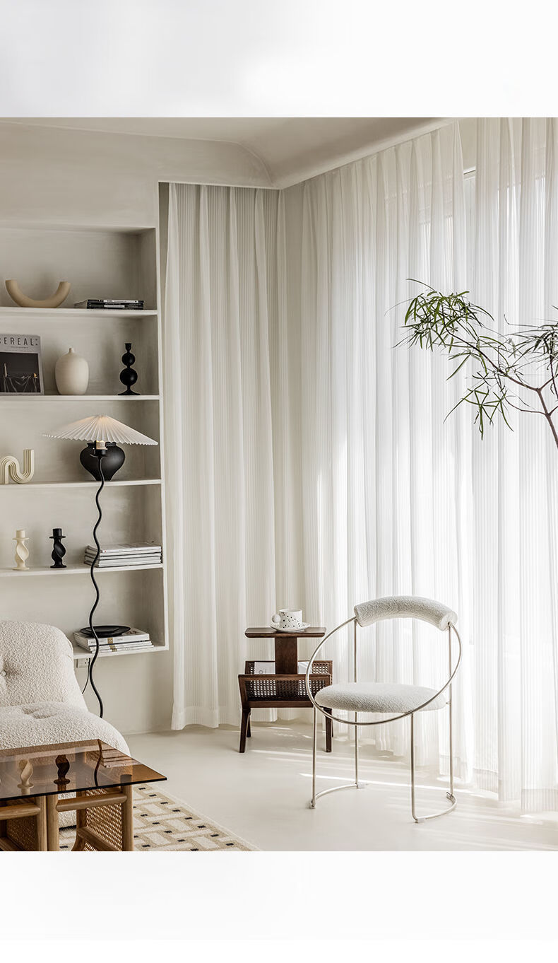 纱纱帘透光不透人客厅阳台白色纱幔沙挂钩款竖琴纱月牙白14宽21高一片