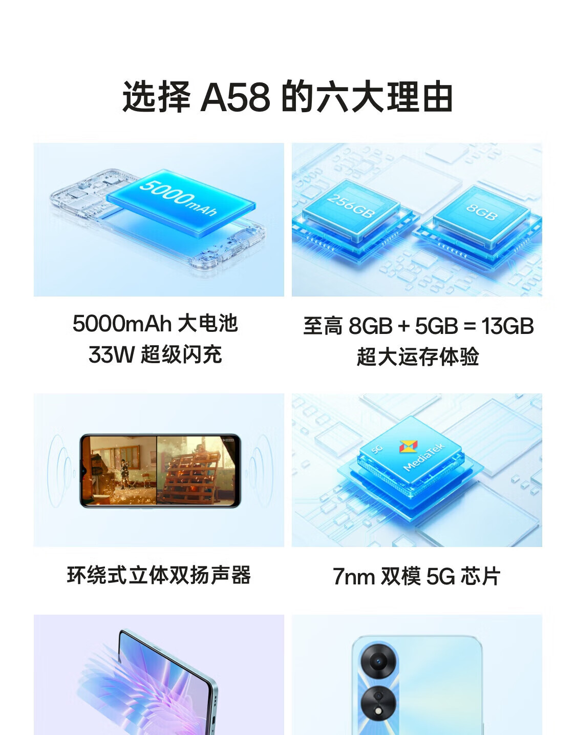 OPPO A58/A58x 新品5G手机 8GB+256GB 清风紫【A58】