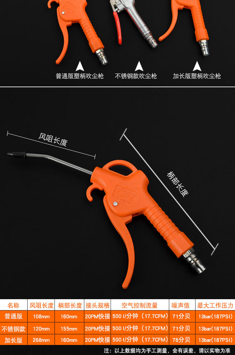 气动吹尘枪强力高压可伸缩加长嘴风枪空压机气泵清洁工具除尘加长塑柄