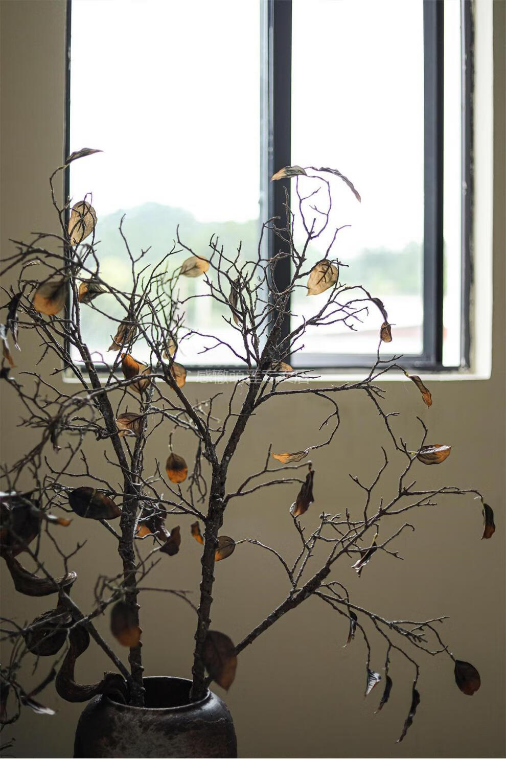干枝 腊梅摆件大枝禅意枯树枝带叶复古造景落地花瓶插花道具仿真干枝