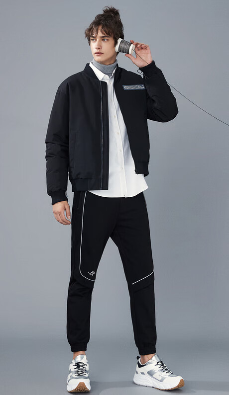 马克华菲妙手回潮羽绒服男冬季新款棒球服短款外套 311纯黑色 175/l