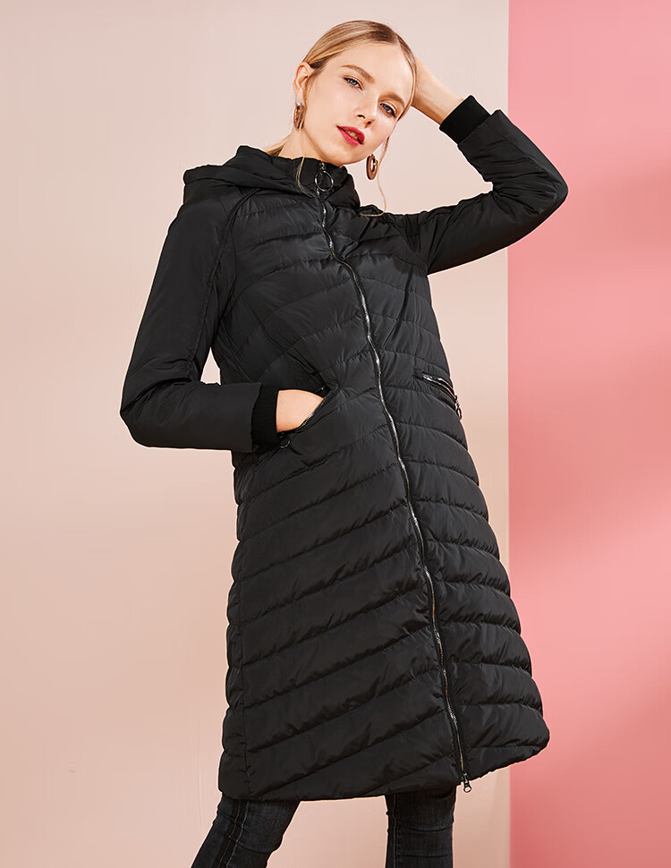【清仓直降】eral/艾莱依轻薄修身百搭羽绒服女中长款 深卡其 155/80a