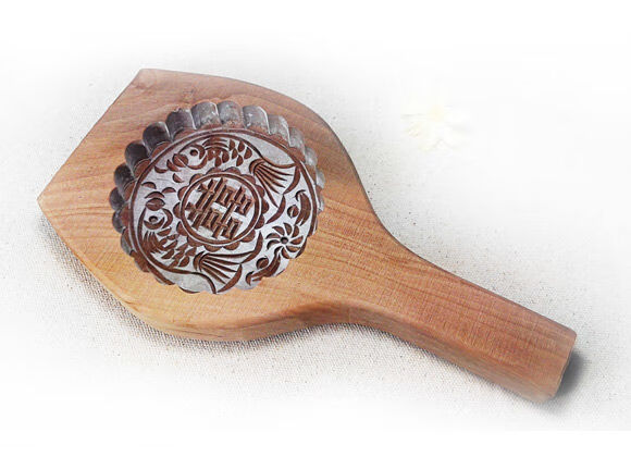 馅饼模具大号半斤双鱼喜饼模具婚庆火烧饼馅饼印烙饼模具家用烘焙木质