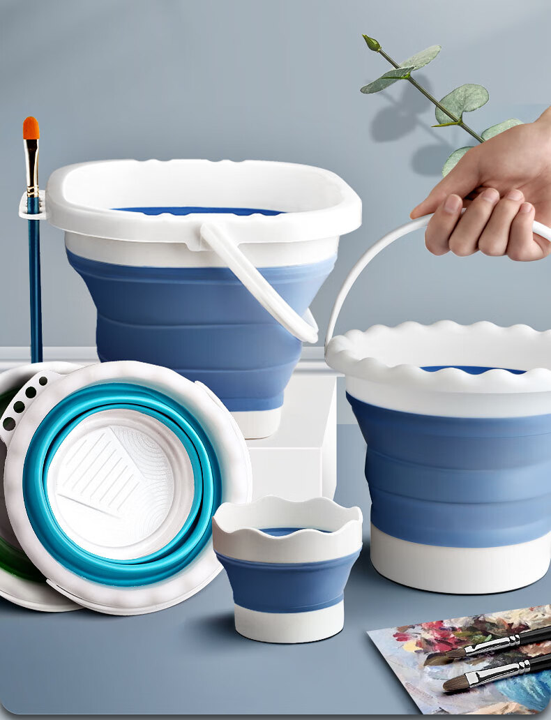 倾龄可折叠水彩水粉洗笔桶颜料涮笔筒圆形小水桶专用美术生水桶洗笔筒