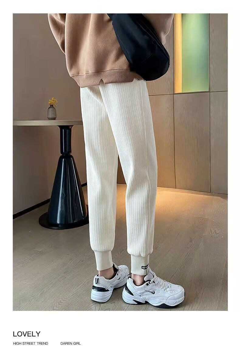 进口雪尼尔女裤束脚卫裤哈伦裤米白色灯芯绒哈伦裤子女潮352米白色加