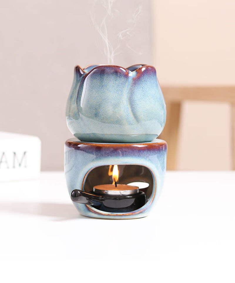 精选好礼新款陶瓷郁金香分体香薰炉蜡烛香薰灯卧室摆件精油熏香炉腾