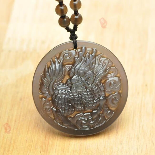 紫川 男女士项链黑曜石麒麟吊坠生日礼物送领导情人节礼物圣诞节礼物