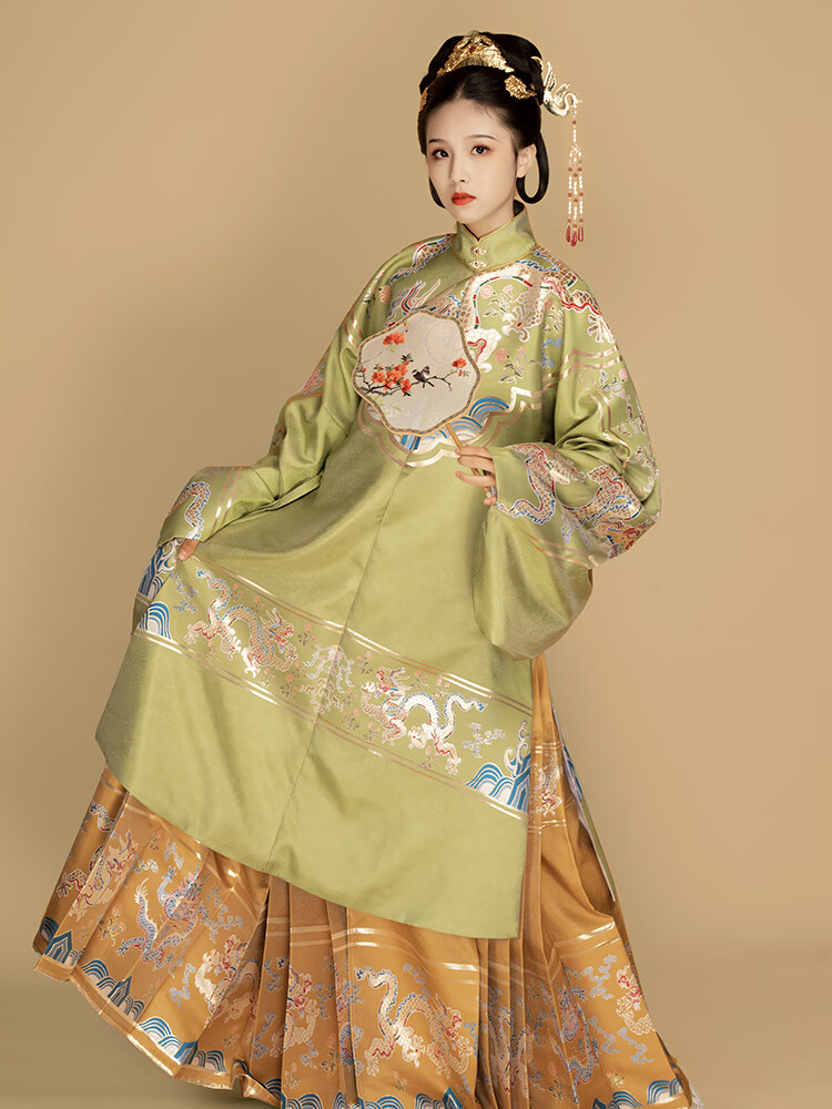 汉服】南雅集 呆呆瑞龙 女仿妆花立领斜襟长袄六米马面裙 秋香色六米