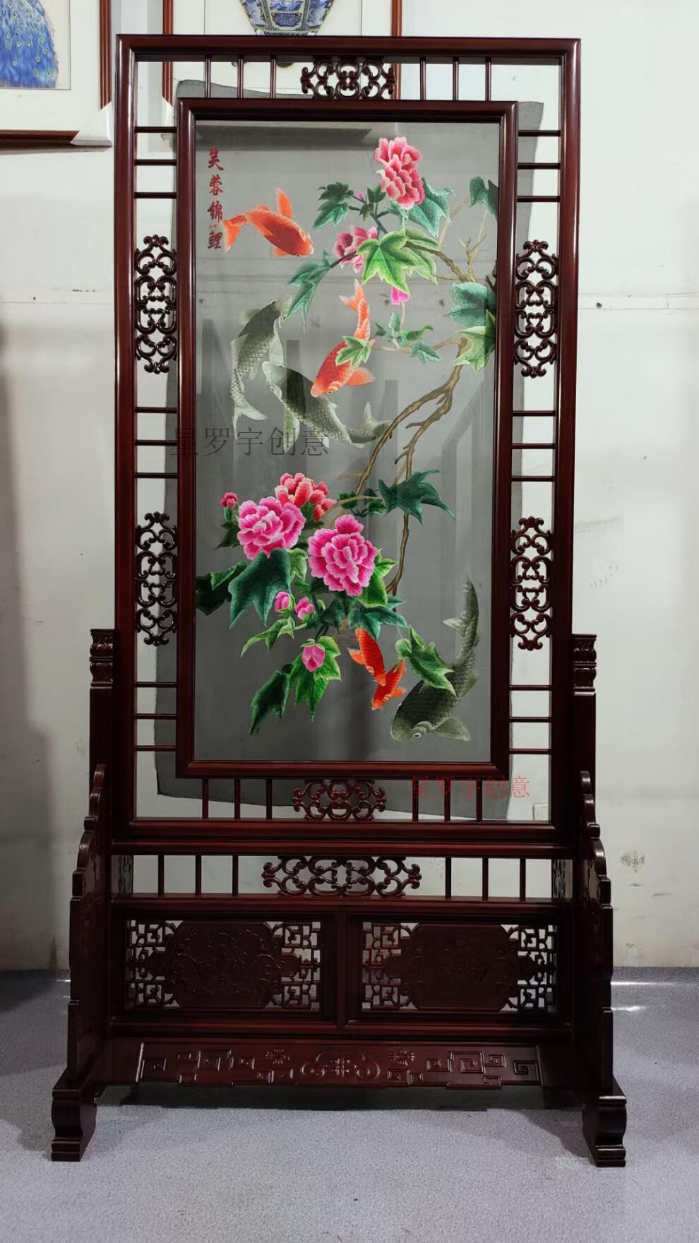 古典风格新宅隔断落地屏木雕双面绣屏风 14松鹤延年贺寿【图片 价格