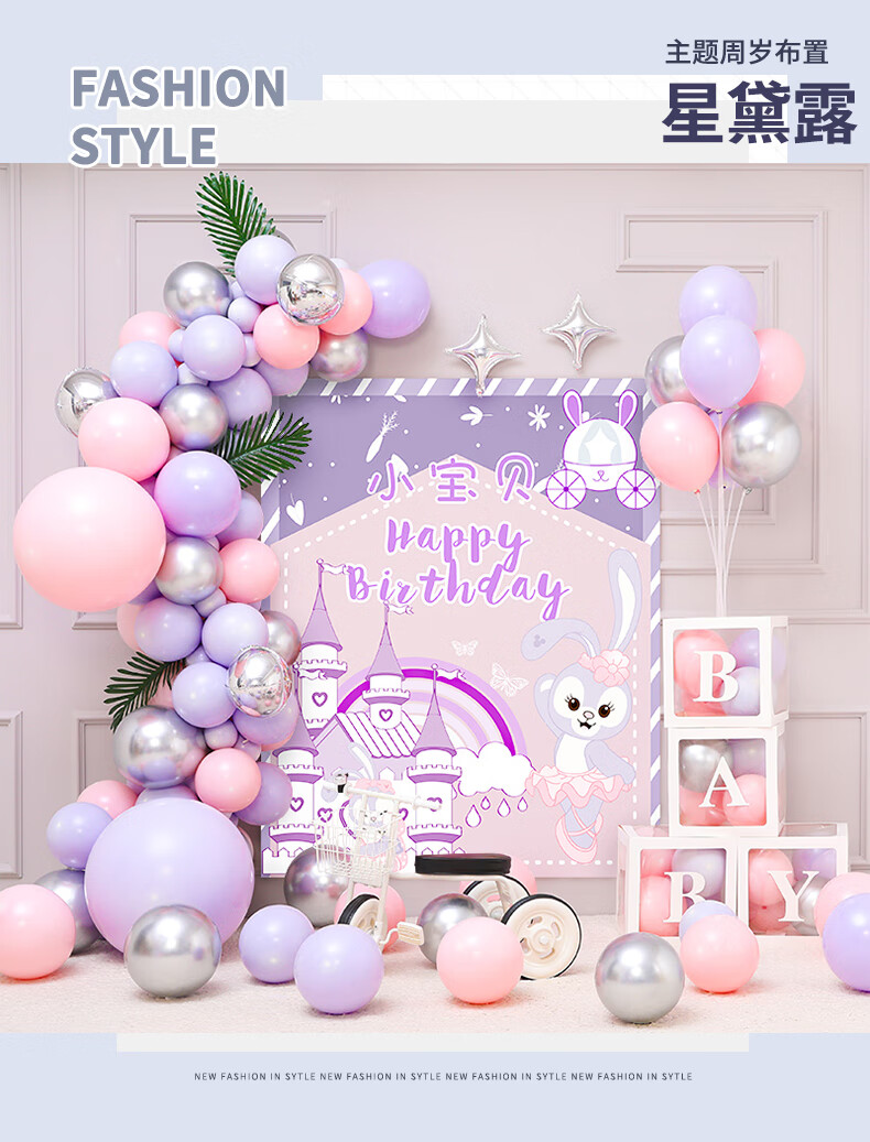 生日装饰布置儿童宝宝周岁气球满月百天宴一周岁女孩背景墙场景