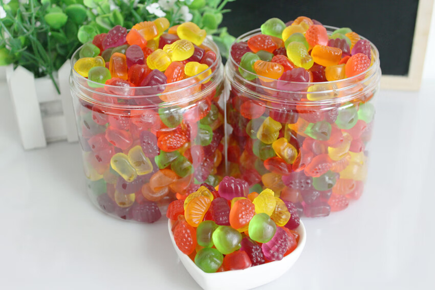 小水果橡皮糖500克装1斤水果qq糖混合水果口味微商摆摊糖500克罐装