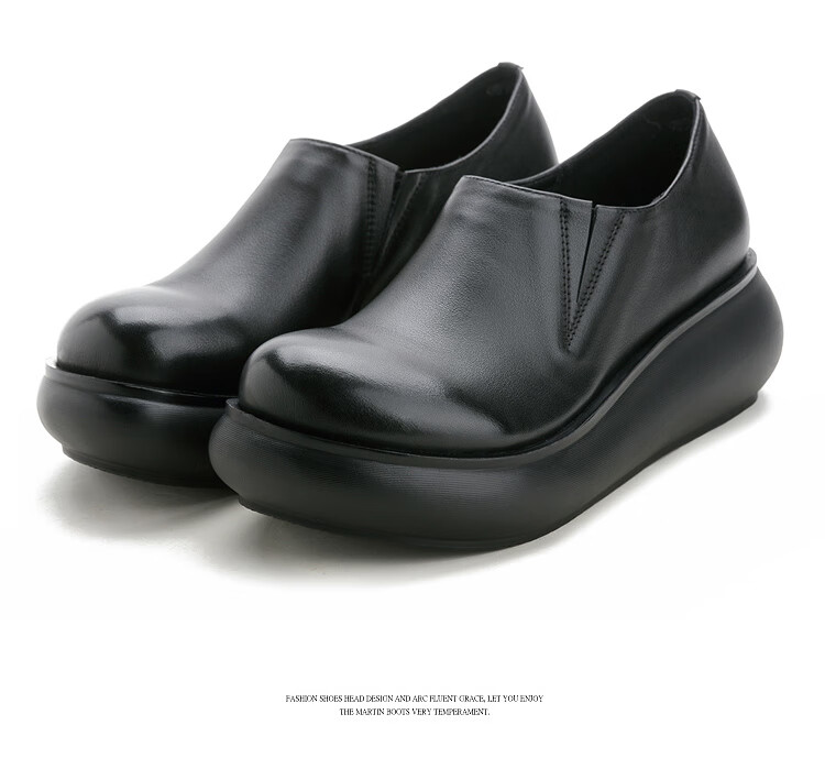 大头鞋女基础款洛丽塔透气软底厚底松糕单鞋复古圆头休闲鞋式皮鞋棕色