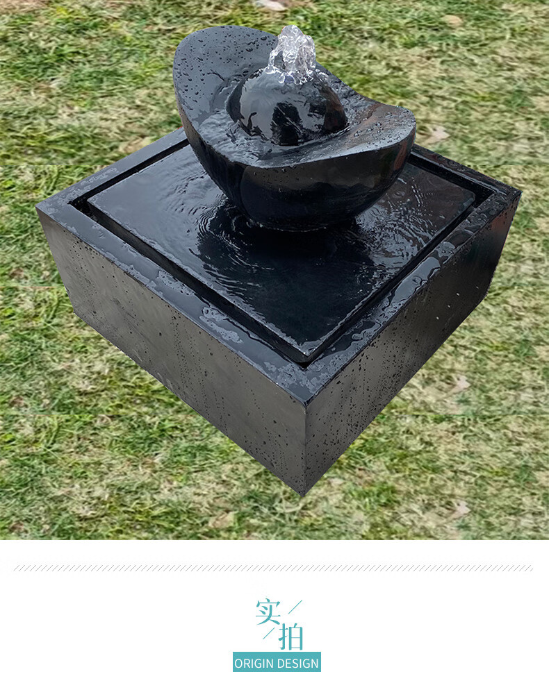 石雕水景庭院流水石钵喷泉室内花园水钵方形喷水涌泉园林水景摆件 a款