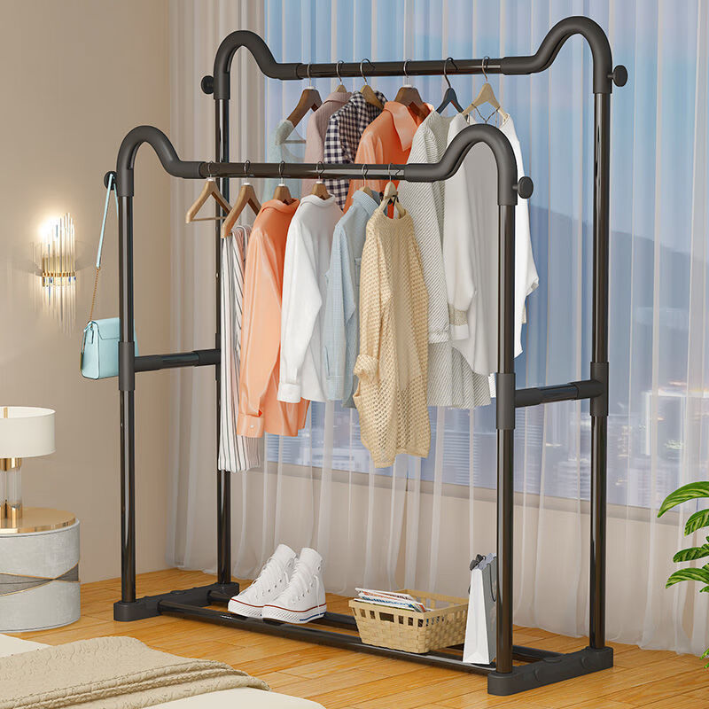 鼎冬阳台晾衣架落地衣服架挂衣架 晾衣架落地家用衣架子室内外阳台晒被神器宿舍单杆晾衣杆晒衣架子 新款加固单杆80长黑