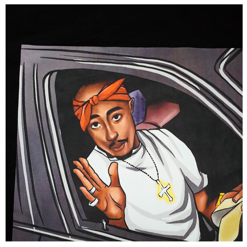 深圳南油高端短袖t恤美潮男纪念款tupac重磅宽松漫画印花圆领街头嘻哈