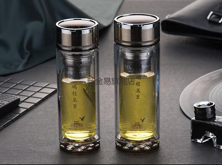 匡迪双层玻璃杯男士水杯玻璃杯双层办公室泡茶杯子大容量商务水晶杯