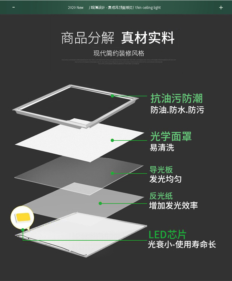 欧普侍集成吊顶灯led灯300x300方灯卫生间铝扣板厨房灯30x60平板灯600