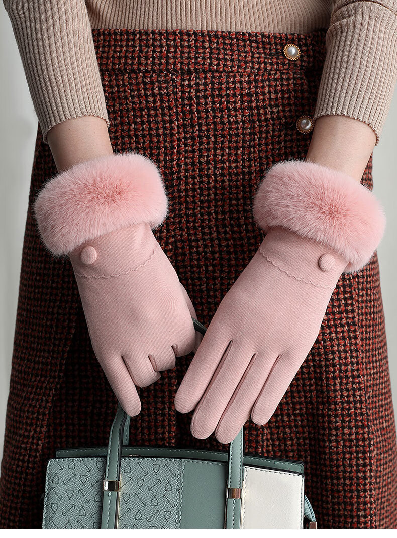 顶悍 保暖手套女士冬季冬天罗舒棉户外韩版运动骑行加厚触屏防风 黑色