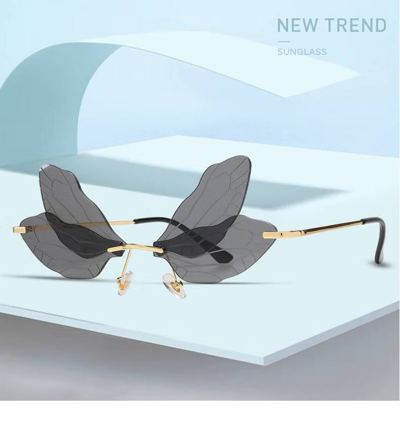 蜻蜓太阳镜 个性蜻蜓翅膀太阳镜女舞会走秀夸张渐变色墨镜网红眼镜 c8