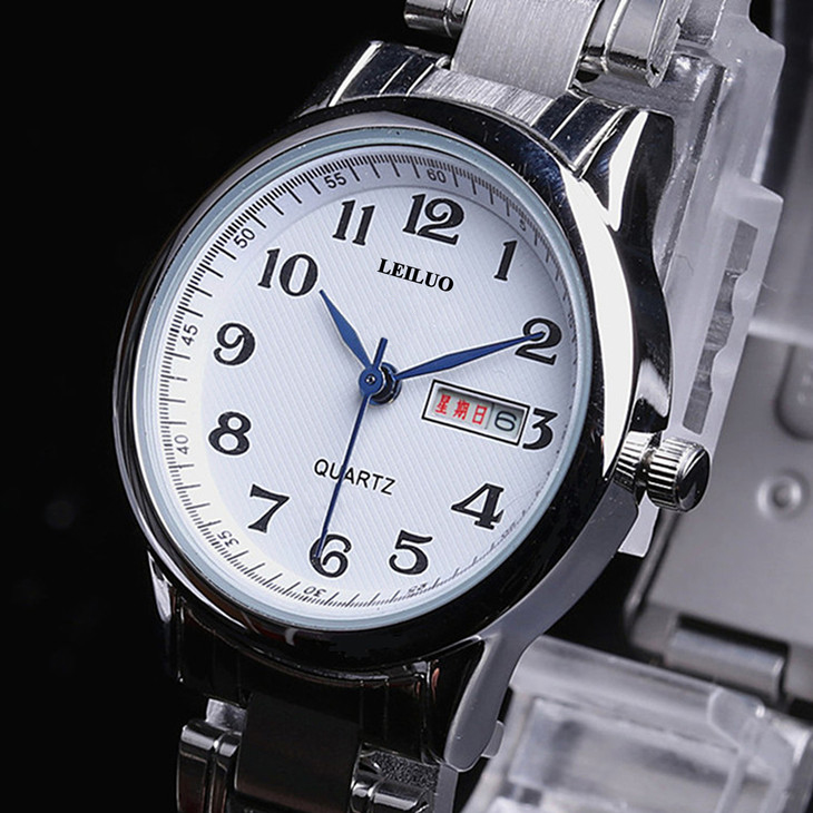 新年礼物瑞士品质中老年人学生青年男女手表大表盘数字皮带钢带情侣