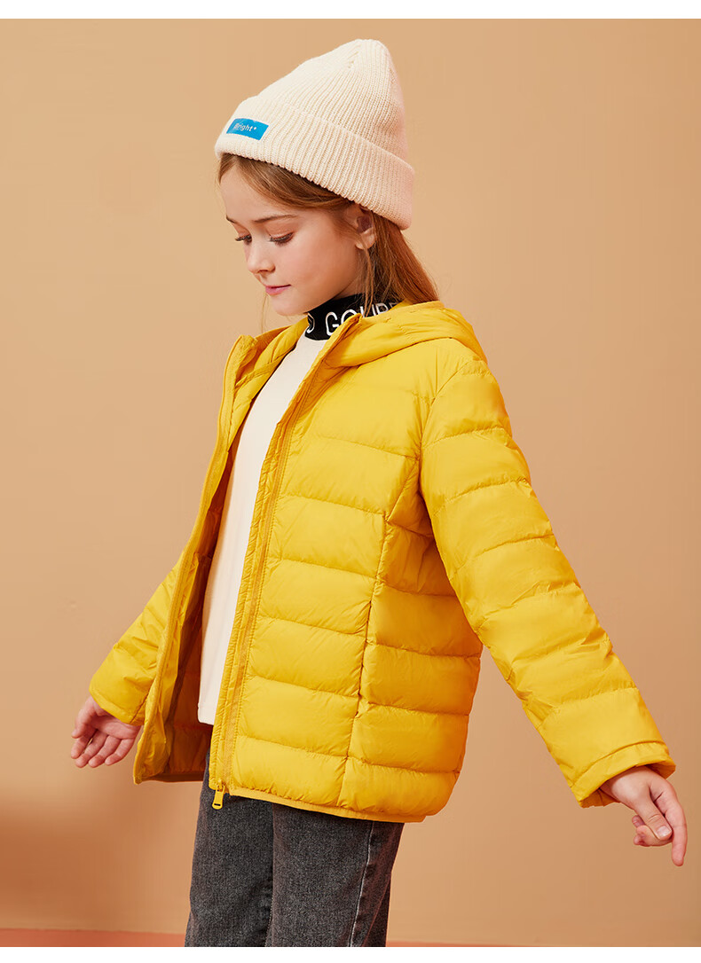 鸭鸭童装轻薄羽绒服女宝宝装2022年短款纯色连帽时尚鸭绒外套y 雾霾