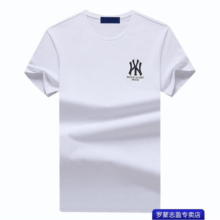 罗蒙romon轻奢欧洲站wy短袖t恤男圆领纯棉胖子大码潮流半袖高端丝光棉