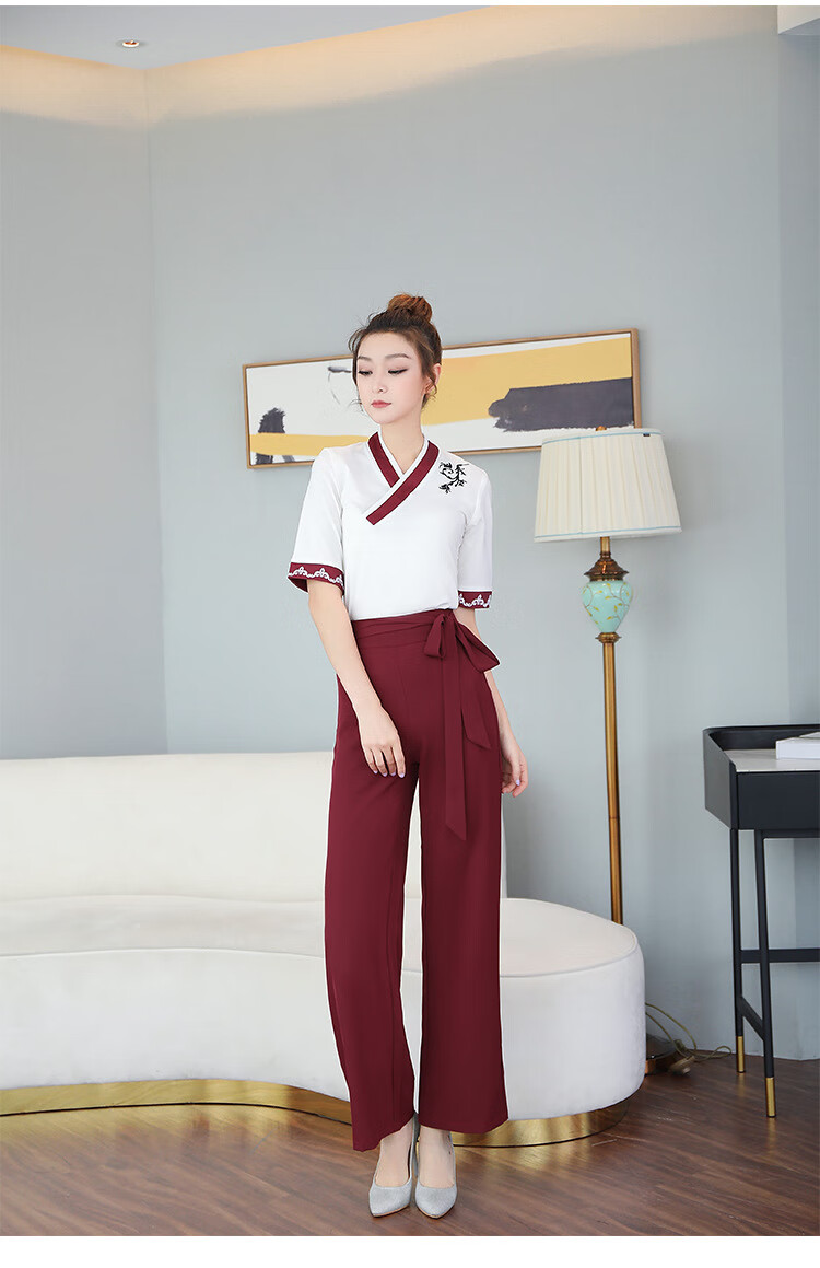 罗蒙romon显瘦足浴工作服女足疗新款2022沐足技师工衣遮肚子气质套装