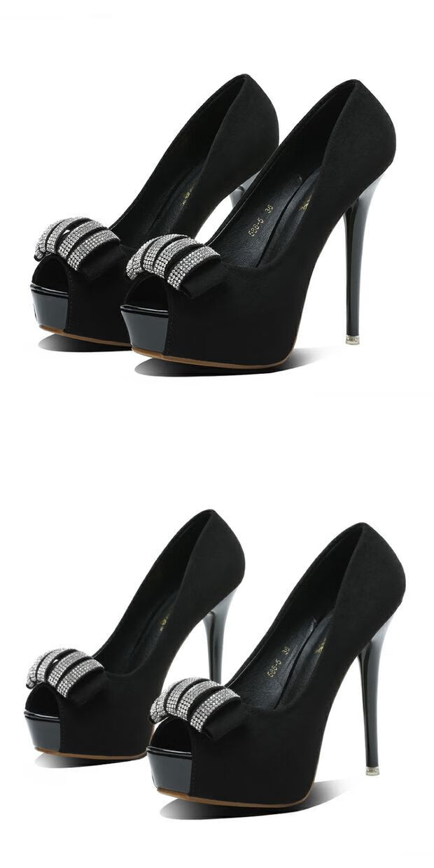 超高跟鞋12cm夜场防水台性感细跟水钻职业百搭小码鱼嘴单鞋女黑色38