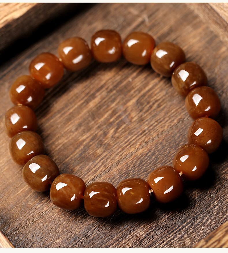 伊人意 天然新疆且末糖色老糖料和田玉手链男女玉石佛珠手串老型珠桶