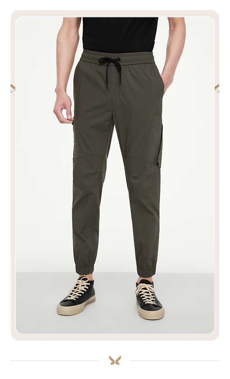 活力弹九牧王男裤休闲裤2022年男士潮流系绳弹力束腿工装裤男yshb1a2