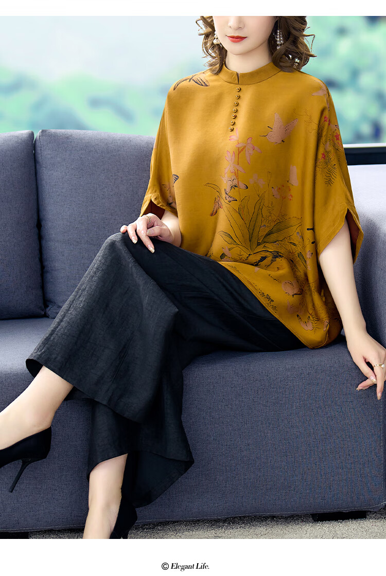罗蒙时尚女装夏香云纱宽松真丝上衣女2022年夏季新款桑蚕丝贵妇人时尚