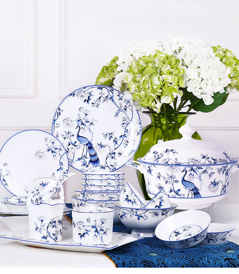 骨瓷餐具青花瓷碗吃饭碗单个家用碗碟创意碗盘组合中式餐具中国风 7