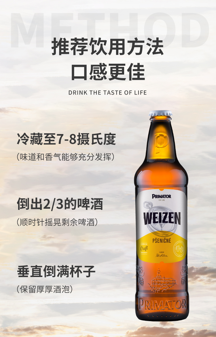 啤酒捷克精酿外国进口原浆白啤瓶装整箱白啤酒weizen 小麦6瓶(4月新
