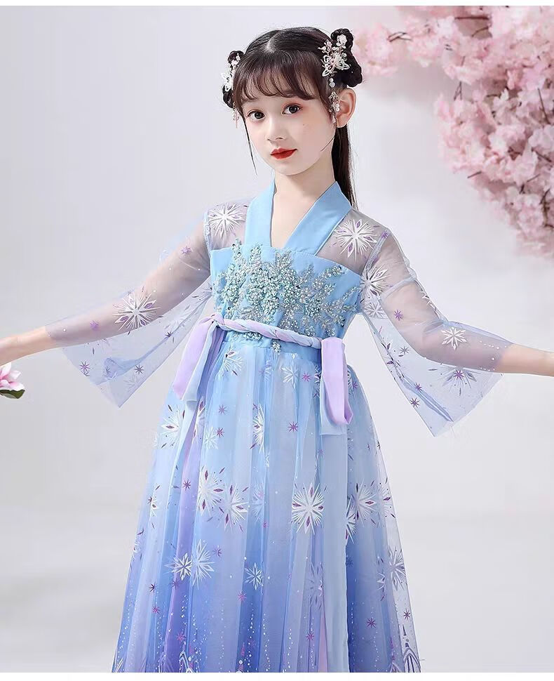 现货速发儿童汉服女童夏装中国风童装唐装仙连衣裙12岁女孩樱花公主