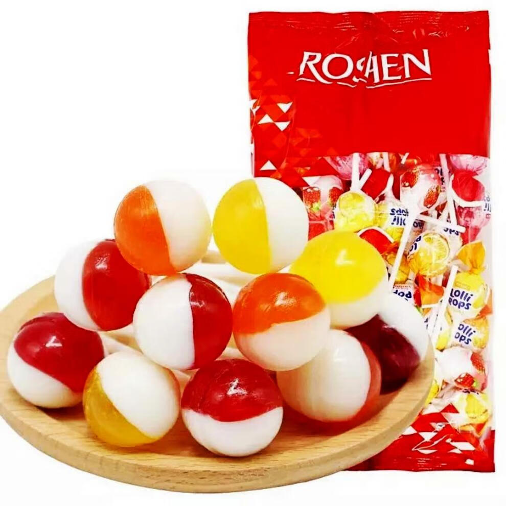 俄罗斯进口水果乳酸奶昔超大双色棒棒糖多口味零食如胜鸡尾酒风味