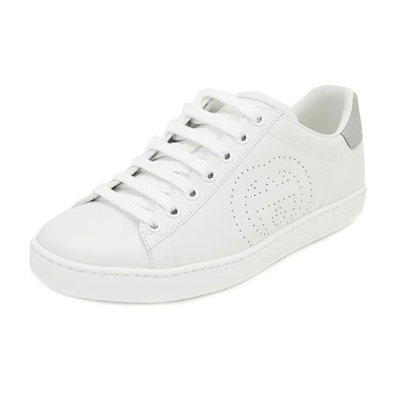 古驰(gucci) 女士ace系列白色牛皮互扣式双g休闲运动鞋 白色灰尾